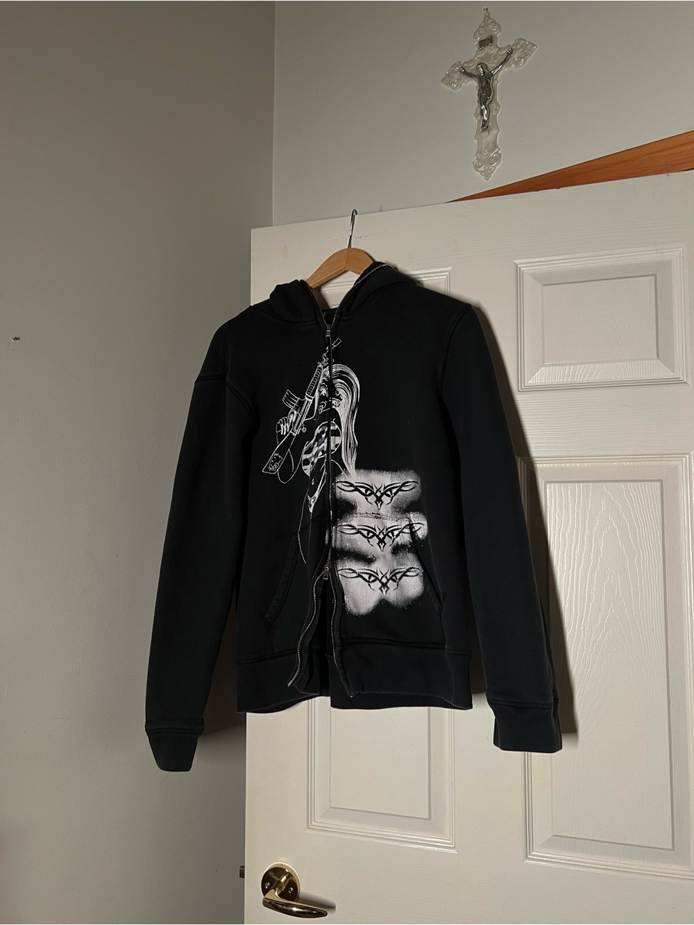 Black Graphic Zip-Up Hoodie Jacket - Unbranded